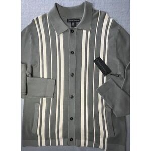 Christian Lacroix Striped Button-Front Knit Cardigan in Olive & Cream‎ Med